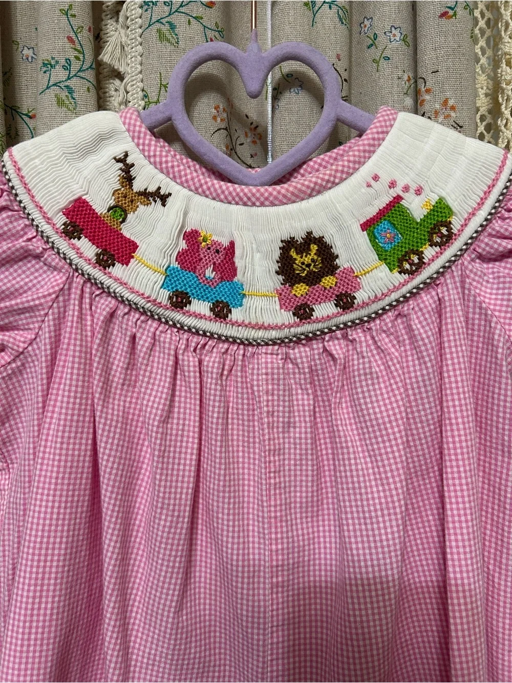 Zucchini‎ Baby Girl Pink Gingham Smocked Train Animal Shortall Romper 3M Cotton